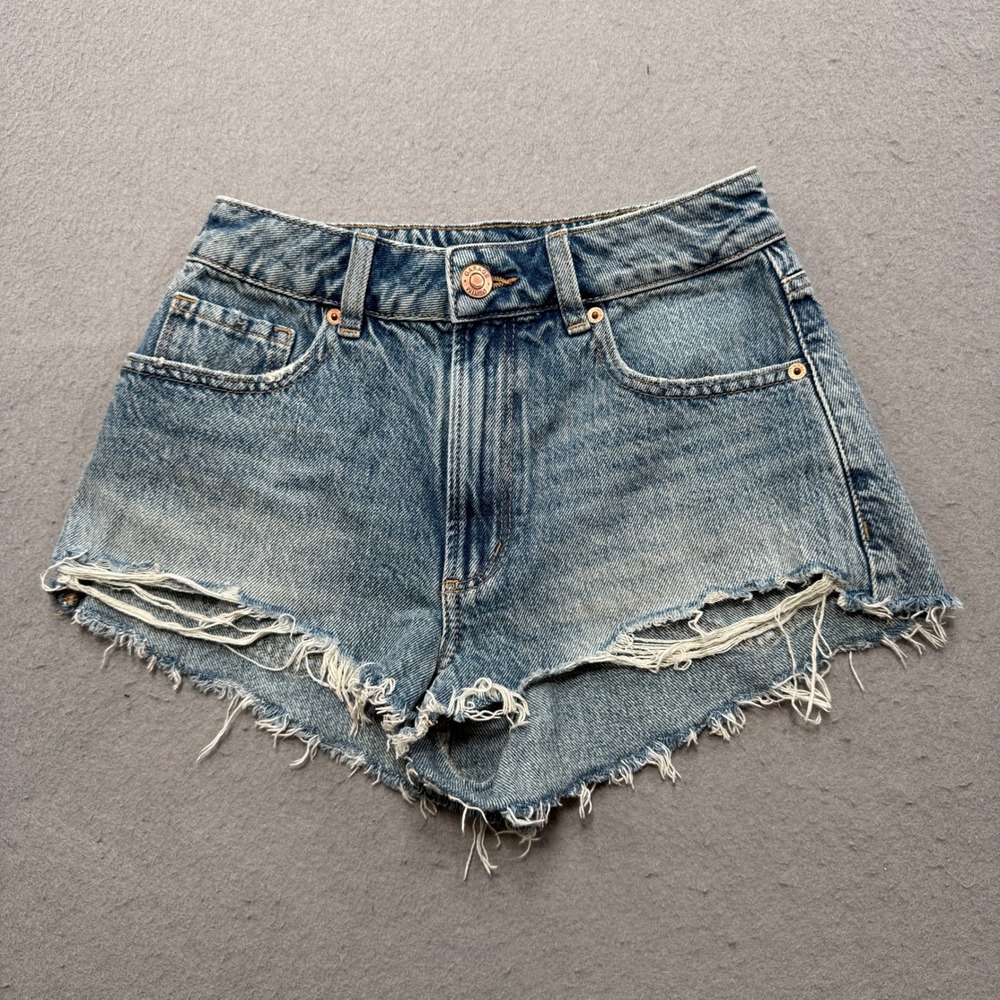Garage Booty Shorts Womens 00/23 Blue Denim Festival High Rise CutOff Distressed